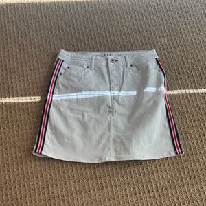 White Denim Skirt with Striped Sides